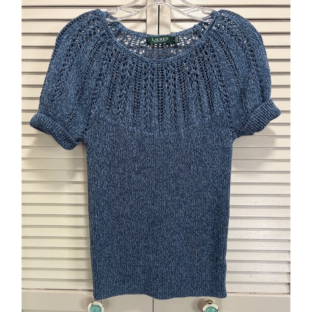 Lauren‎ Ralph Lauren Knit Zip Sweater Short Cuff Sleeve Size M Logo Soft